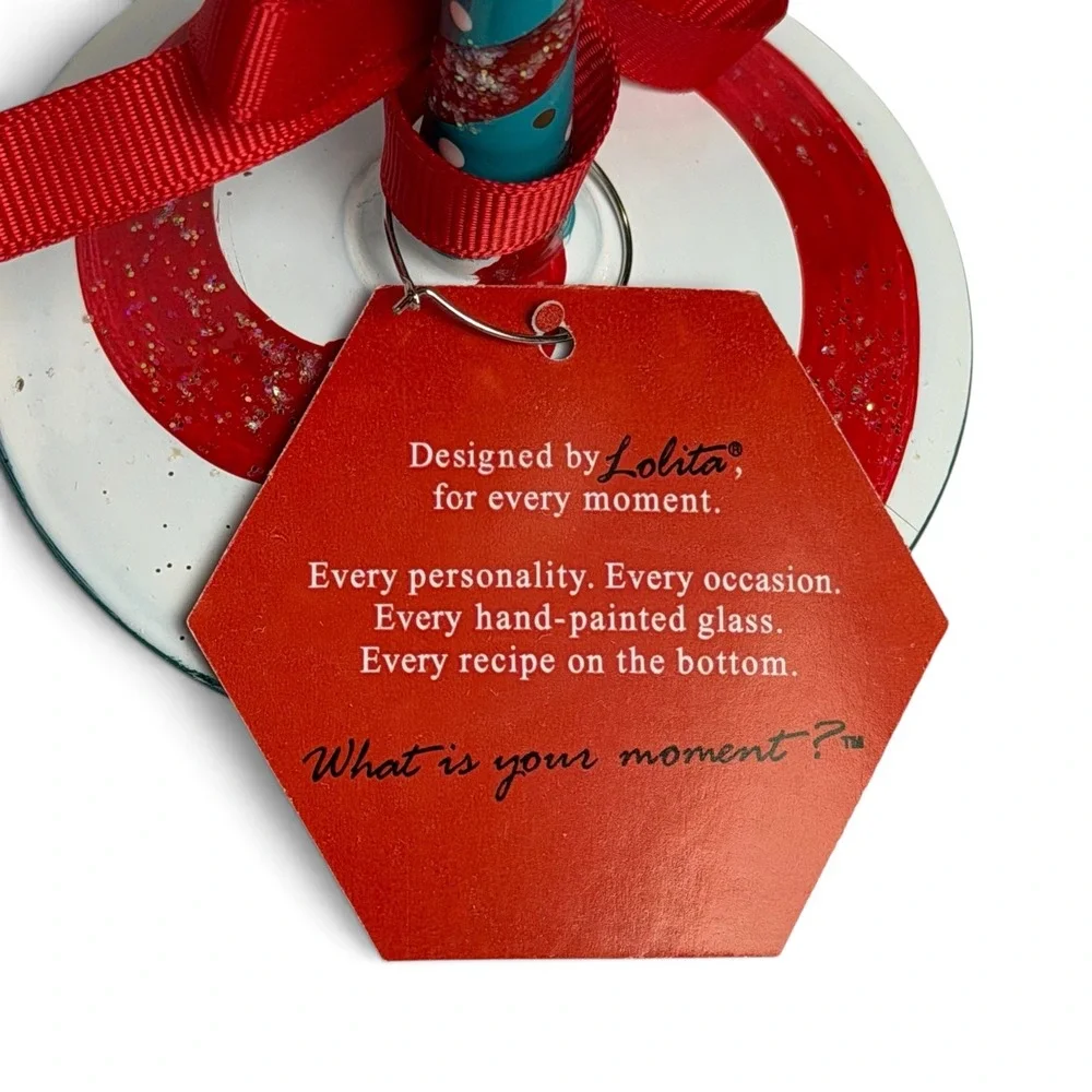 Lolita Tie One On Christmas Bow Hand Painted Wine Glass 15oz Boxed